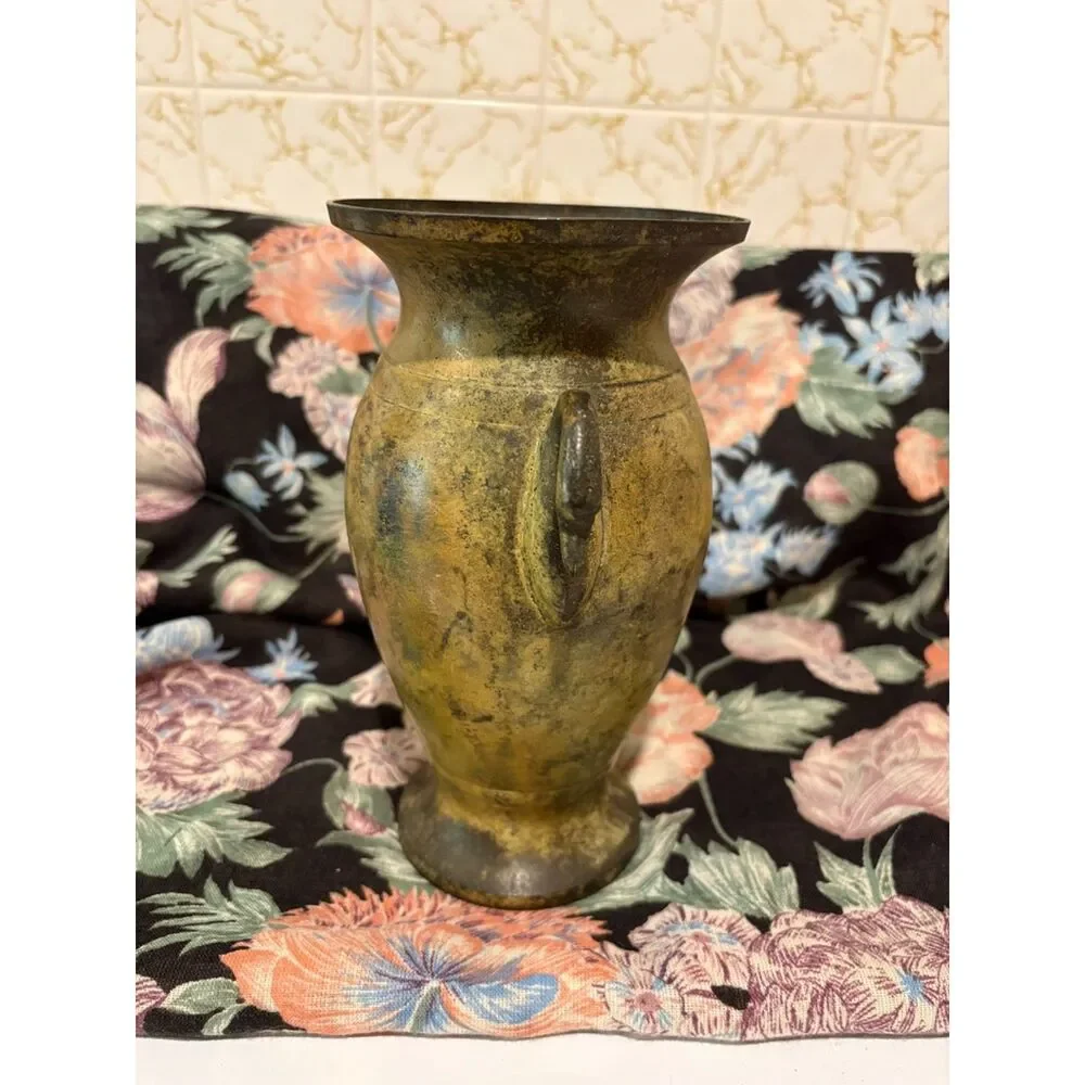 French Empire style painted bronze urn with swan neck handle